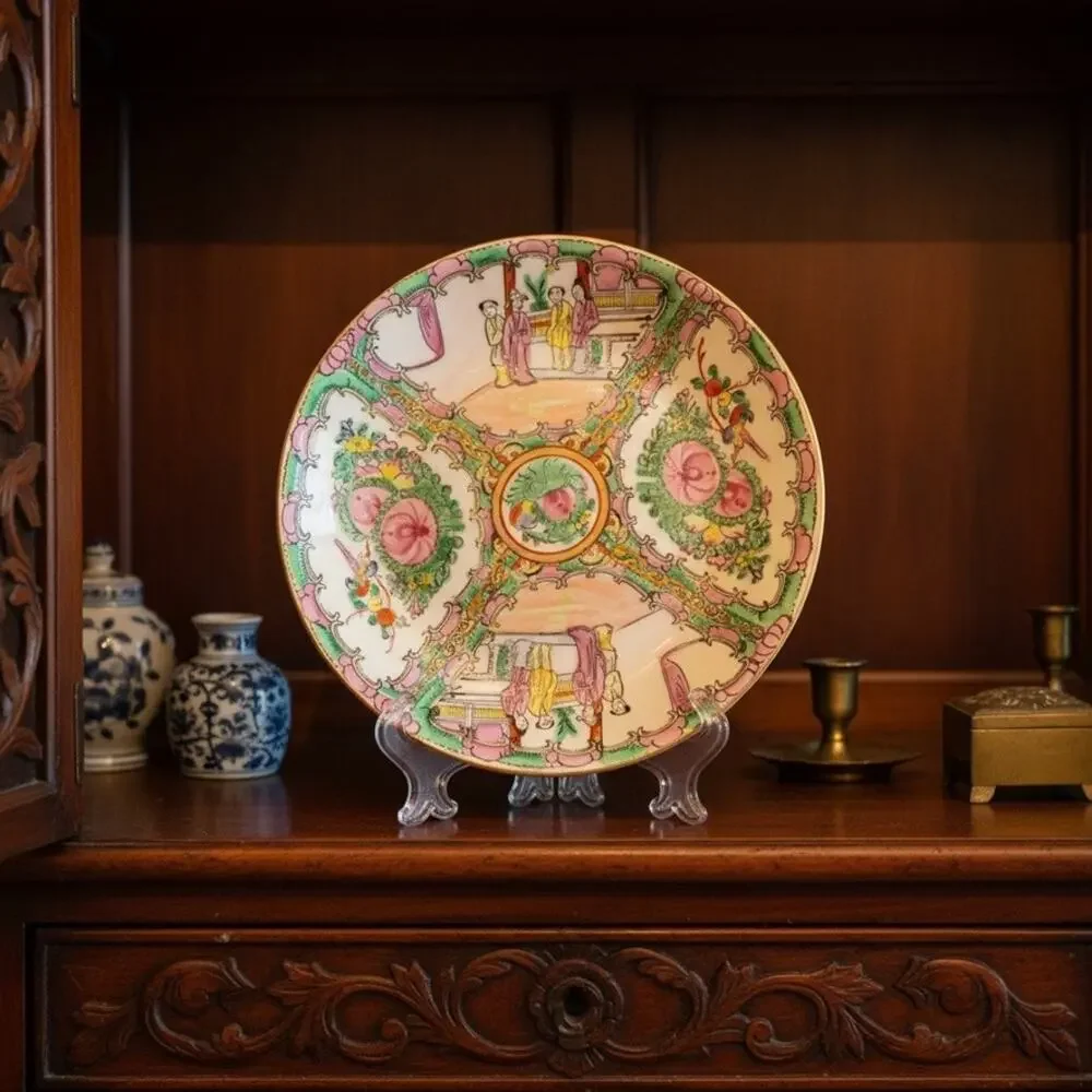 Vintage Chinese Rose Medallion Plate-Famille Rose-Qianlong Mark Charger-Asian